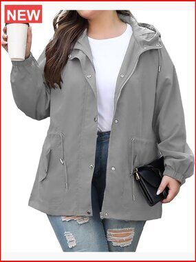 Plus Size Hooded Waterproof Raincoat Lightweight Windbreaker